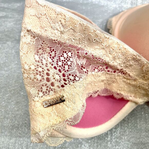 Victoria's Secret PINK Bra Woman's 34C Strapless Satin and Lace Pink - Picture 3 of 7